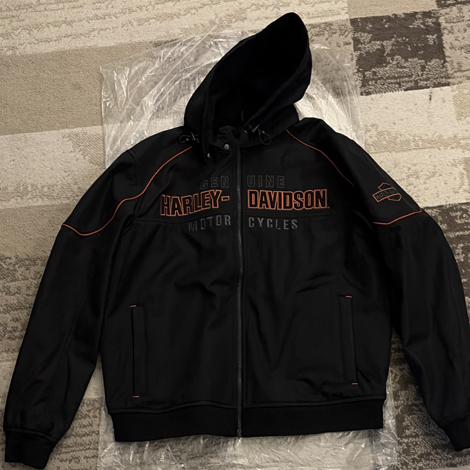 Harley-Davidson Men's Black Hooded Zip-Up Jacket XL Genuine Motorcycles