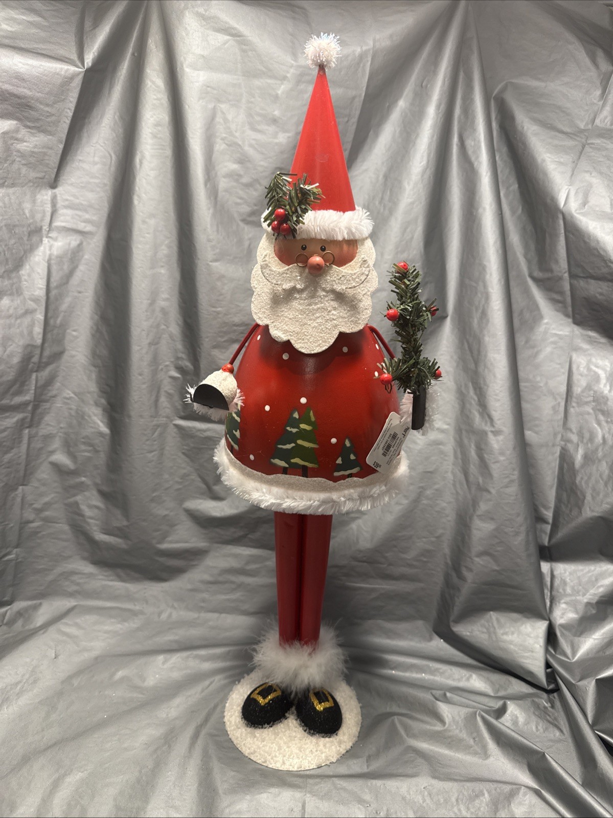 Pier 1 One VTG Santa Claus BOBBLE Tree Snowball Glitter Figurine 22” TALL NWT