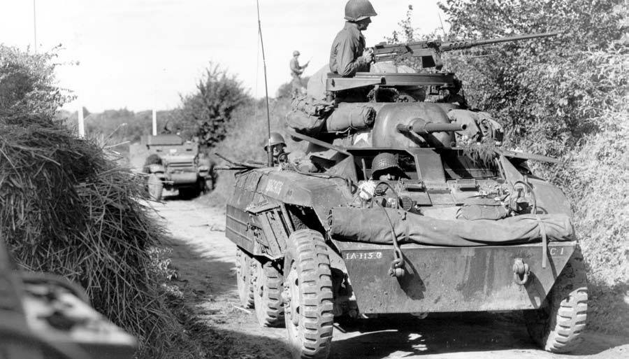 WWII B&W Photo M8 Greyhound Armored Car Normandy D-Day   WW2 / 3008