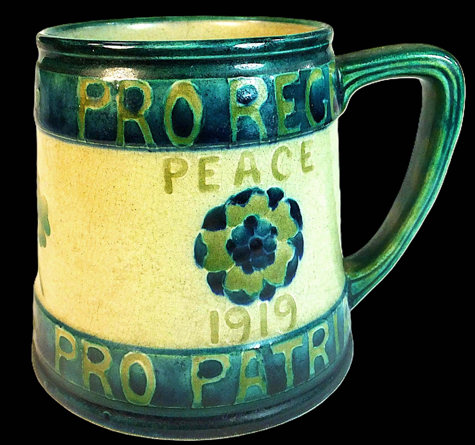 VERY RARE SIGNED WILLIAM MOORECROFT for LIBERTY & Co COMMEMORATIVE PEACE MUG