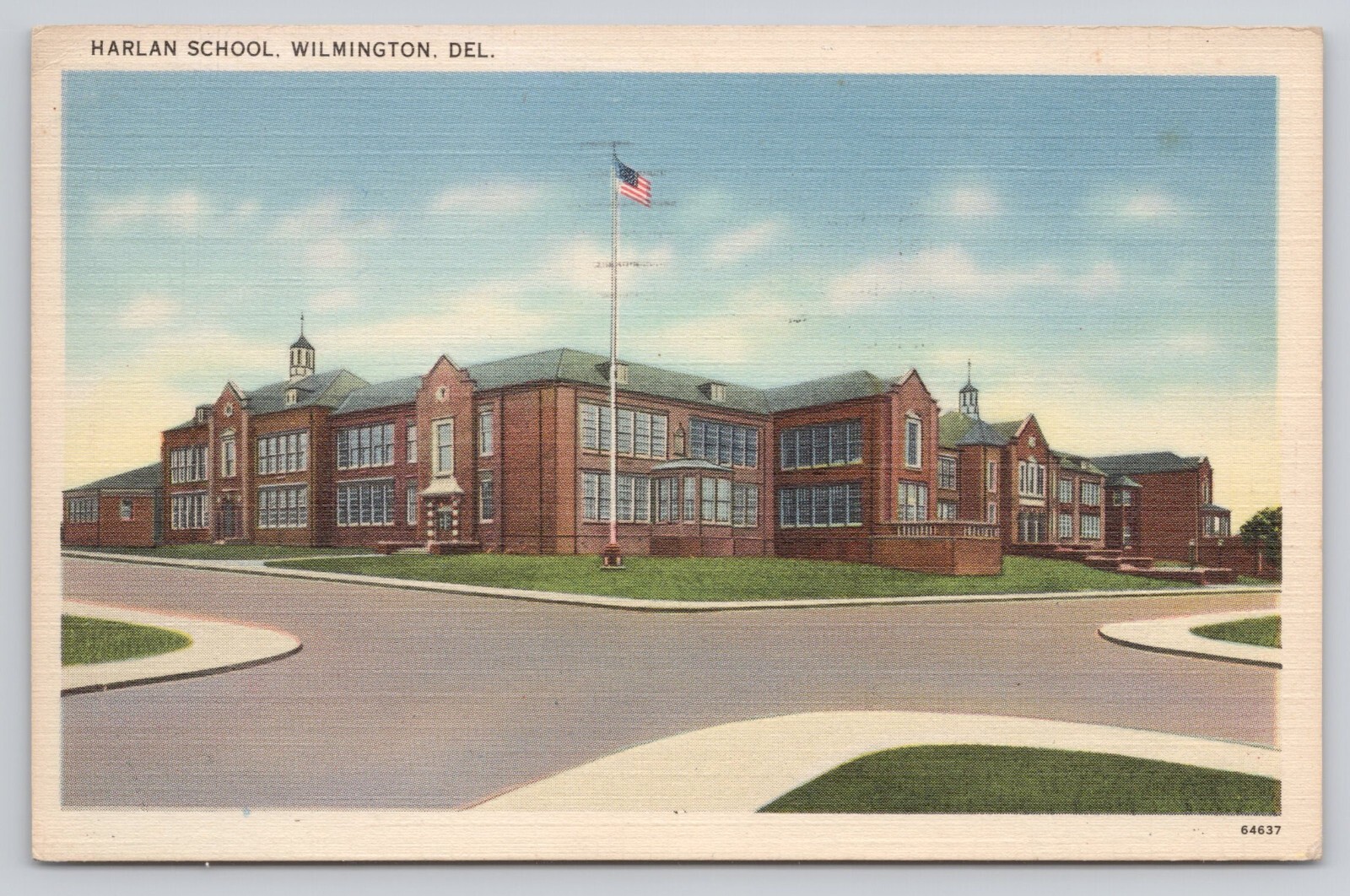 Harlan School Wilmington Delaware Vintage 1942 Linen Postcard