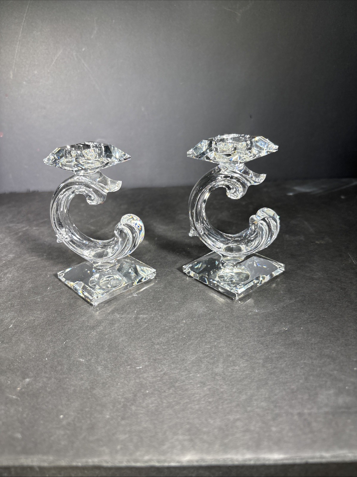 Swarovski Crystal Candle Holder PAIR Baroque 7600NR122 Retired US Hole Style