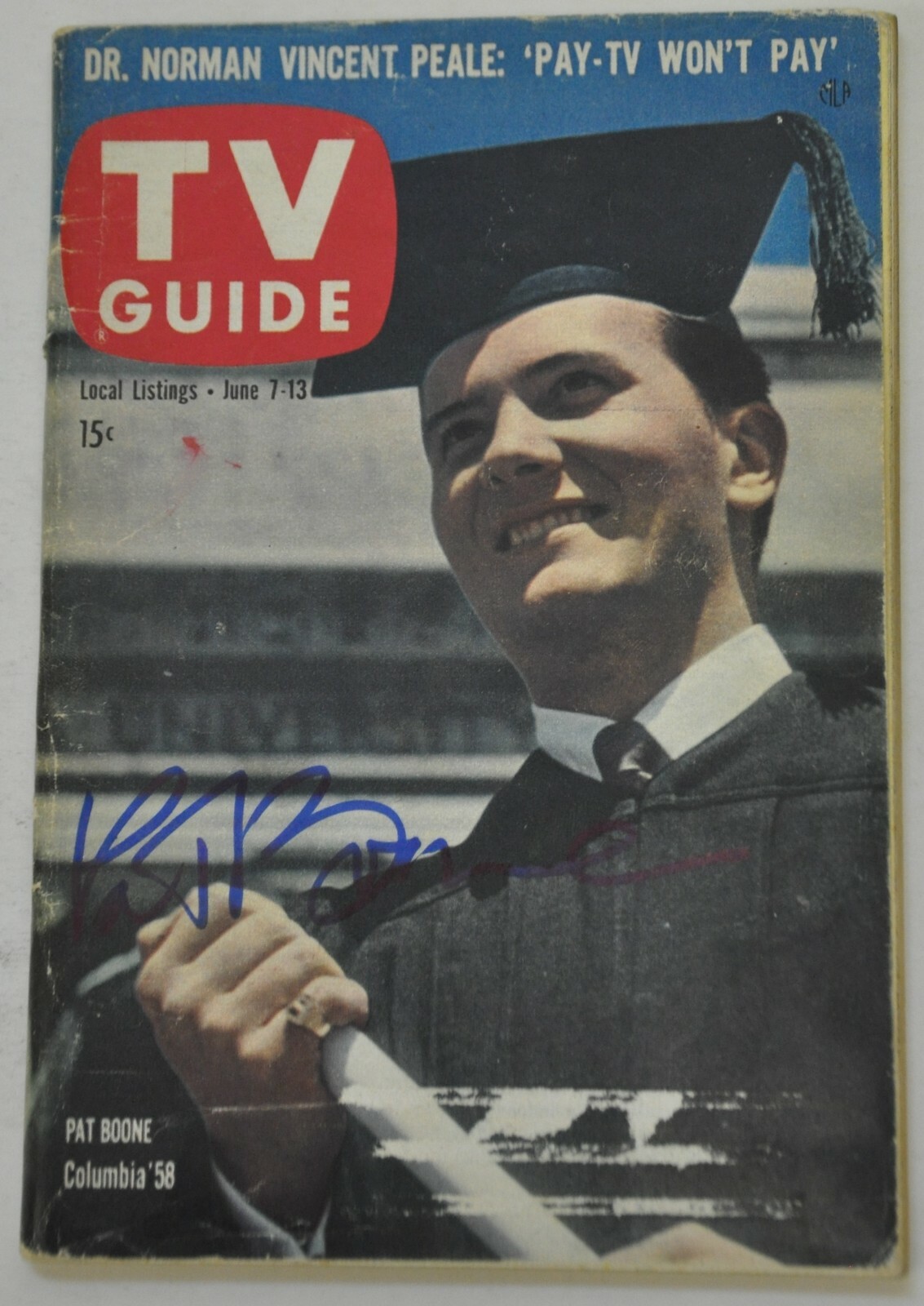 AUTOGRAPHED TV GUIDE June 7, 1958 issue #271 Pat Boone Columbia '58