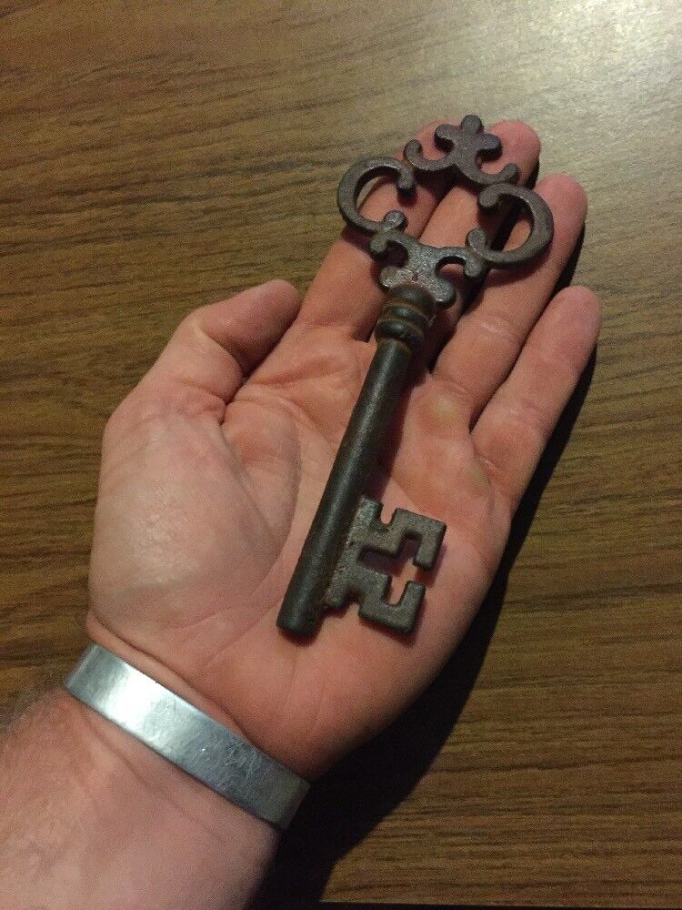 Victorian Master Door Cast Iron Skeleton Key HUGE Cathedral Patina Collector WOW