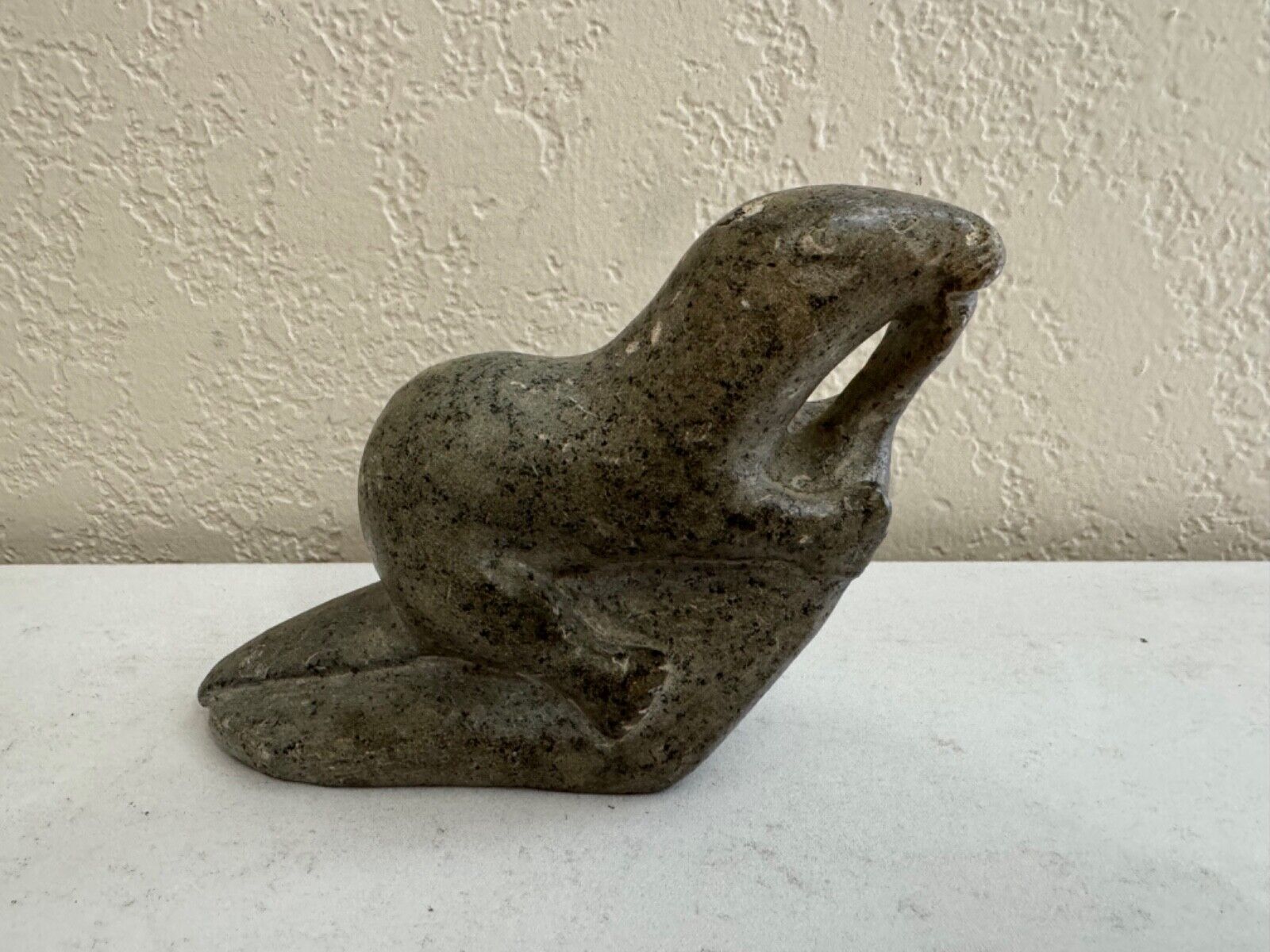 Inuit Soapstone Carving of Seal Signed Sarah