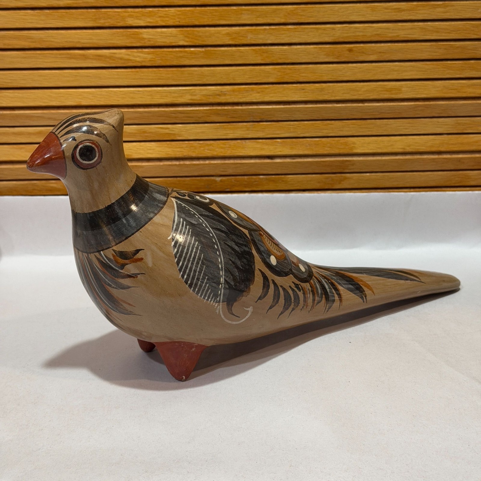 Vintage Tonala Mexican Pottery Hand Painted Bird Figurine Large 11.5\ Vintage Tonala Mexican Pottery Hand Painted Bird Figurine Large 11.5\