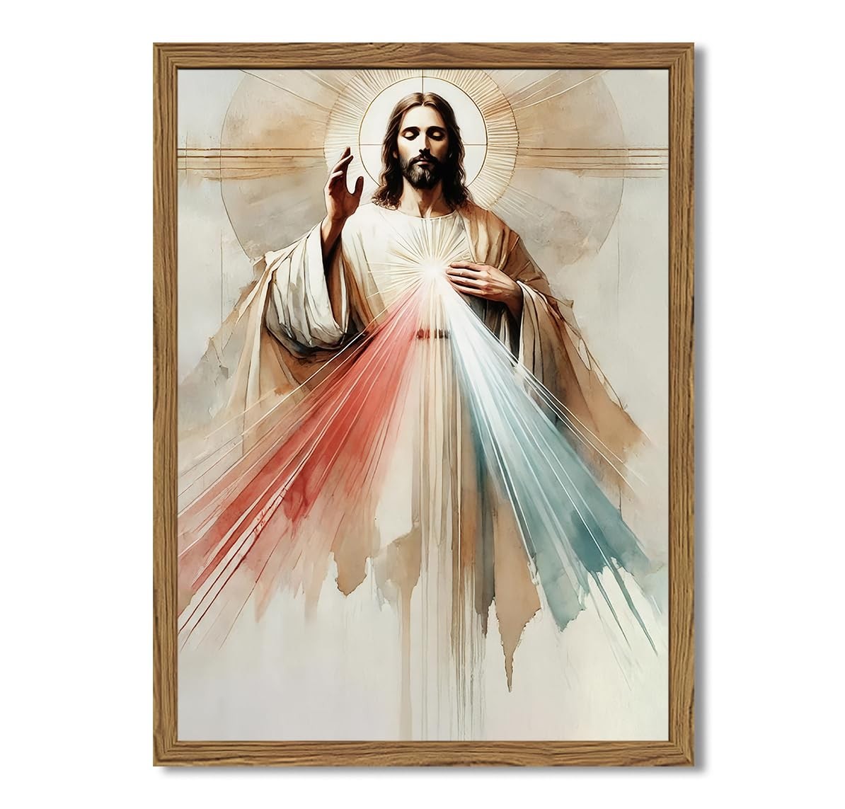 Hwetui Framed Sacred Heart Jesus Wall Art, Christ Divine Mercy Picture Wall