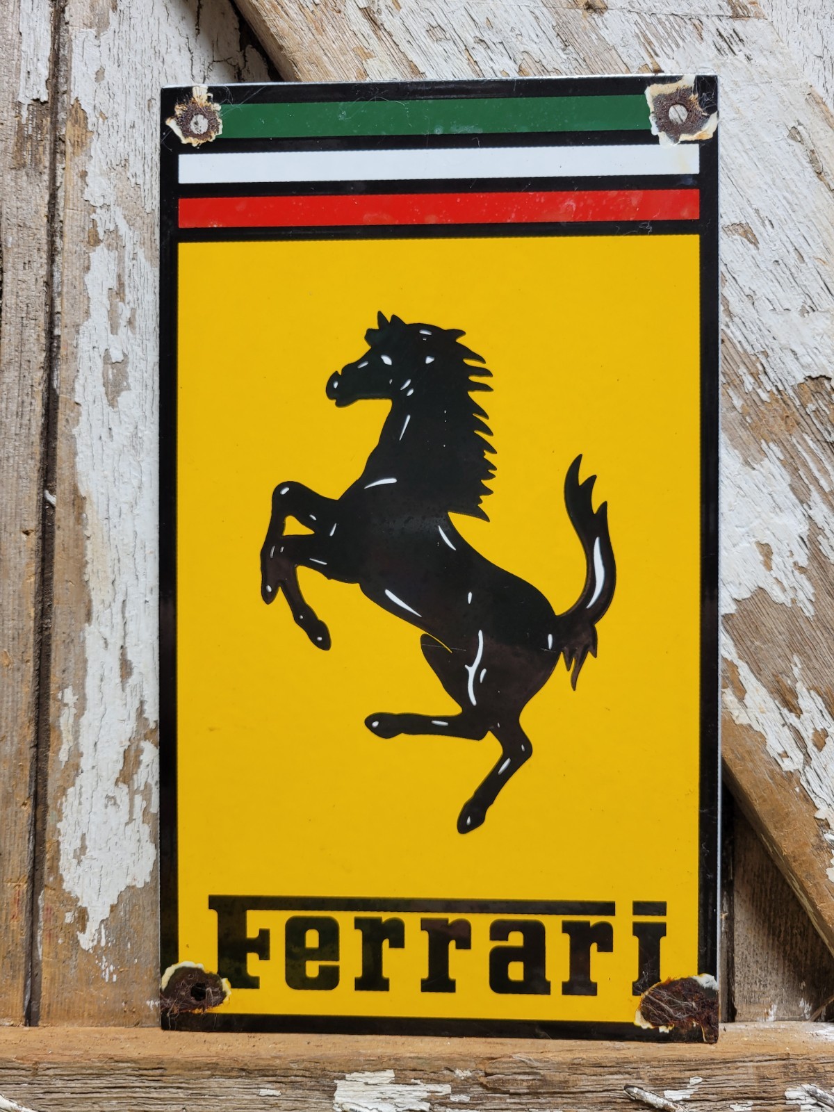 VINTAGE FERRARI PORCELAIN SIGN ITALIAN AUTO DEALER SALES SERVICE GAS RACE CAR 12