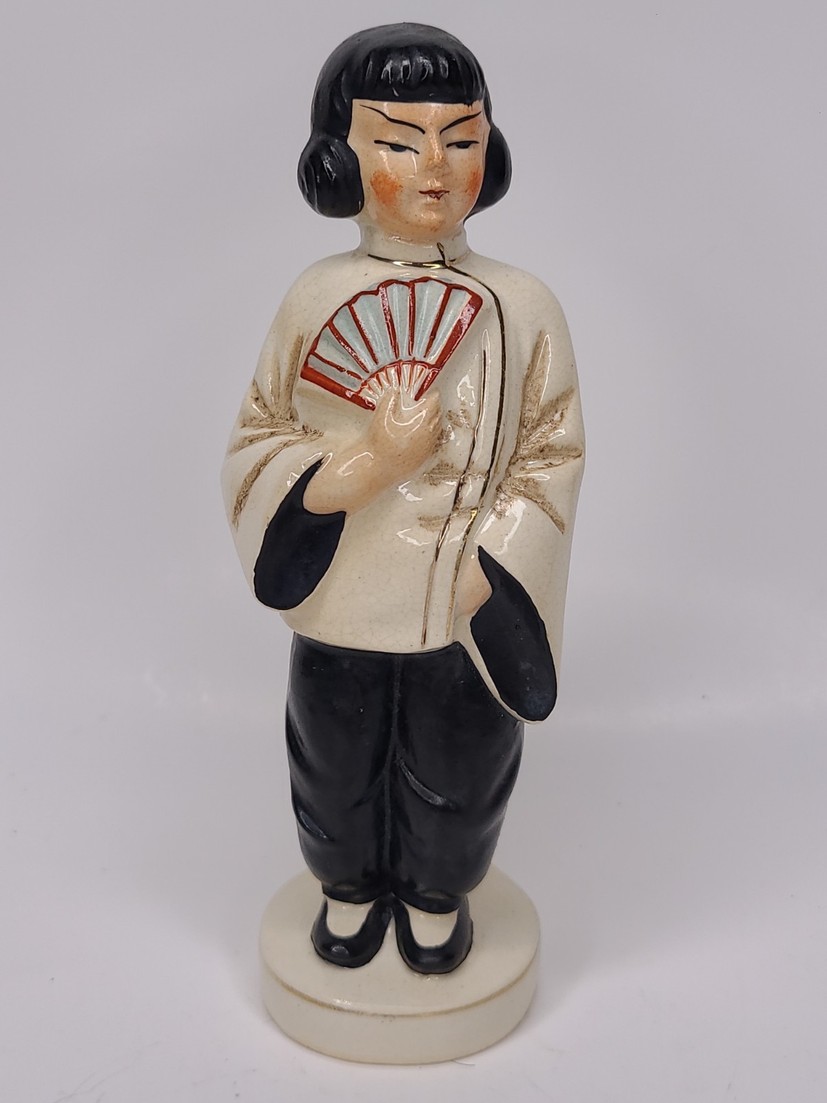 Vintage Occupied Japan Lady Figurine Holding Fan Ceramic Statue Made In Occupied
