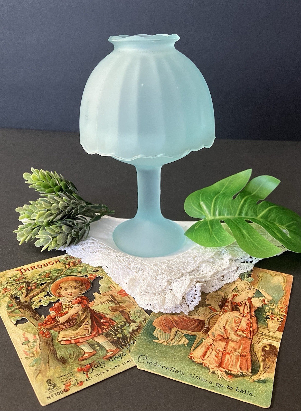 Vintage Westmoreland Fairy Lamp Frosted Satin Blue Glass Pedestal Vintage Westmoreland Fairy Lamp Frosted Satin Blue Glass Pedestal