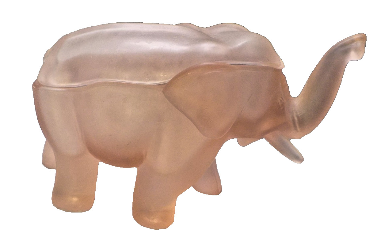 Vintage Tiara Indiana Glass Elephant Trinket Box Pink Frosted small repair o lid