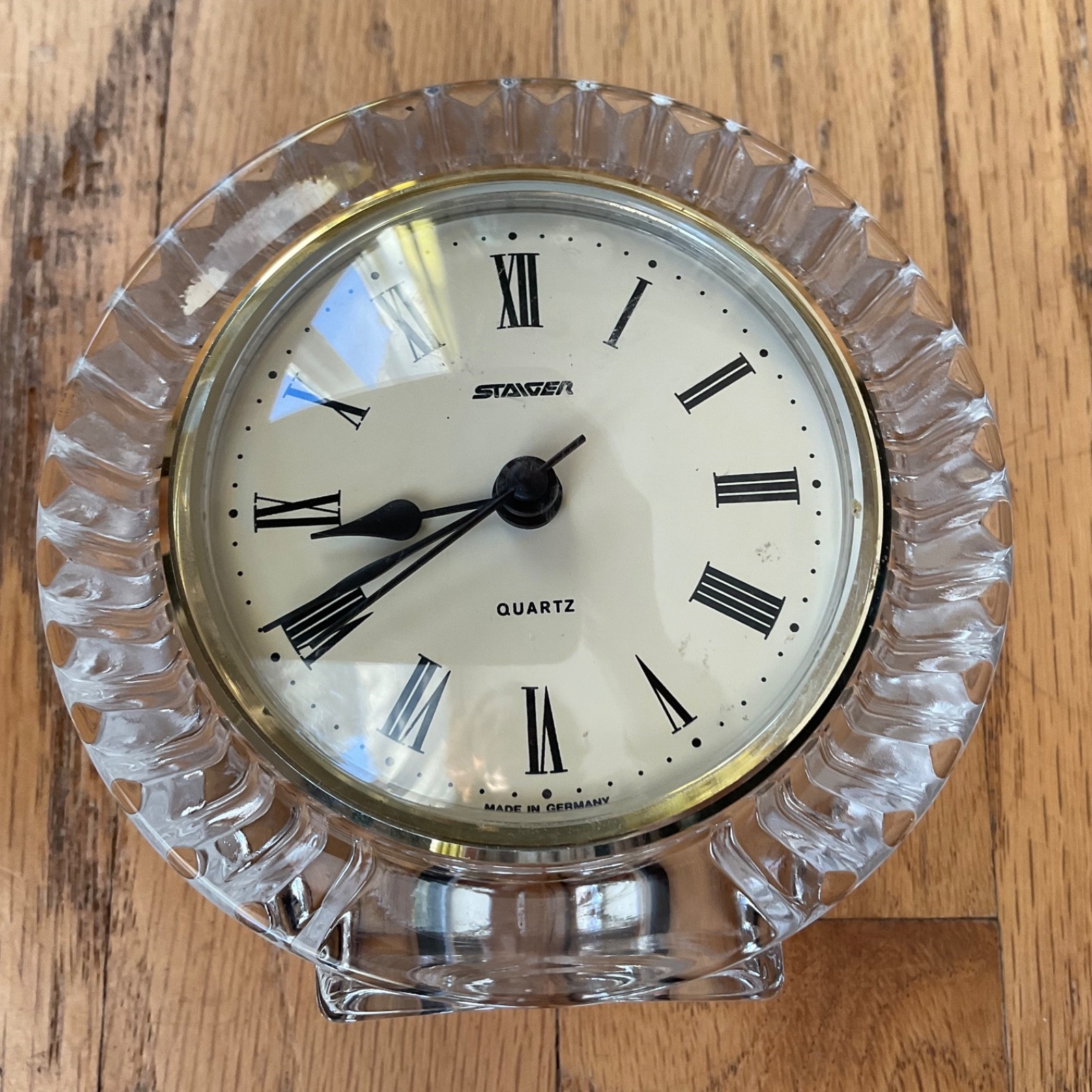 Vintage Staiger Germany Lead Crystal Desk Clock - Cristal D\' Arques France HEAVY