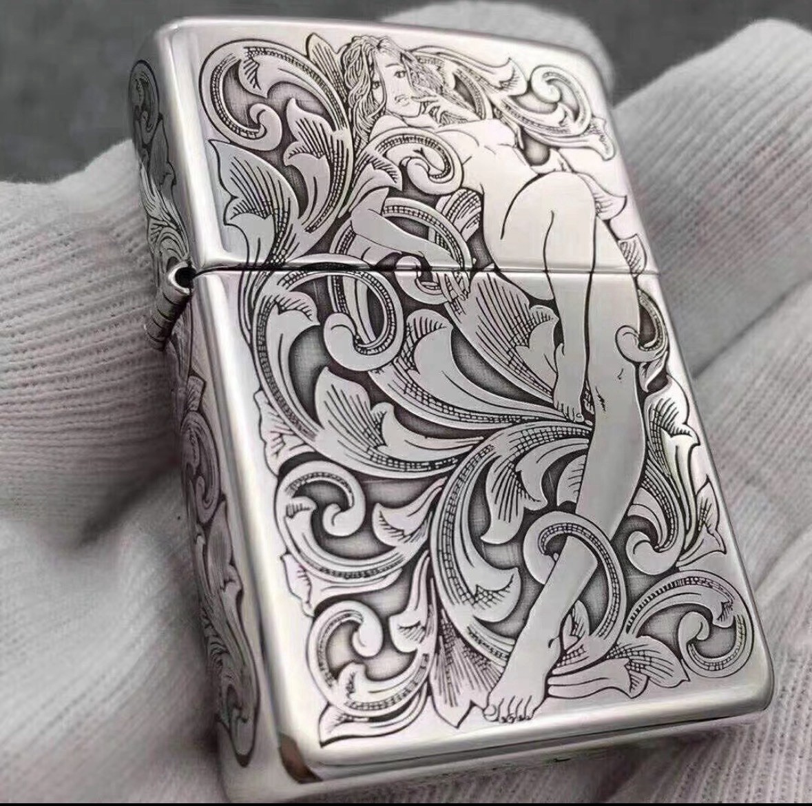 Zippo Art Nouveau Lady Engraved Lighter Silver Floral 5 Sides In a New Box