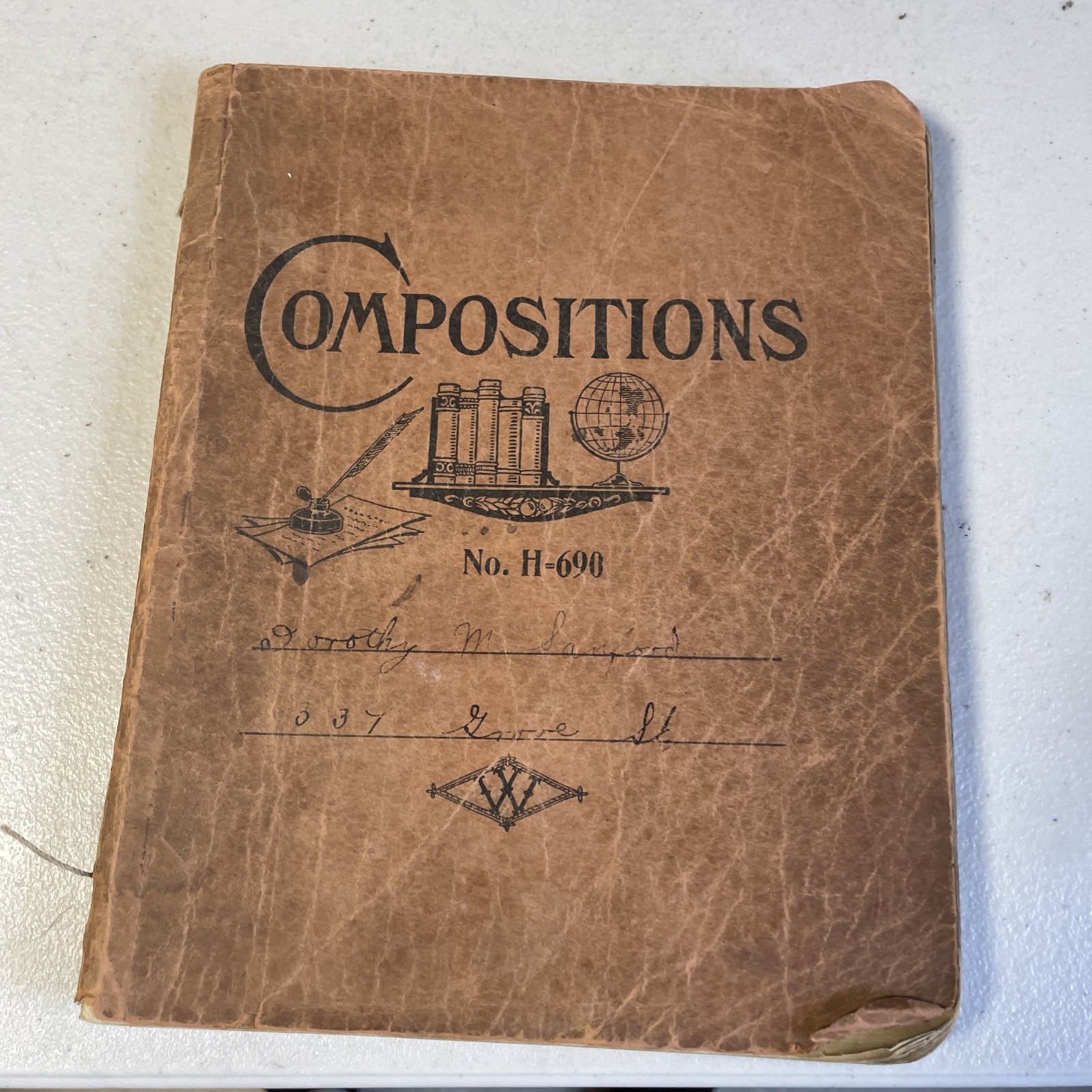 antique COMPOSITION PENMANSHIP SCHOOL BOOK  High School Dorothy Sanford