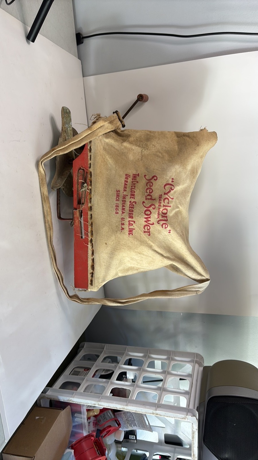 Vintage Cyclone Seed Sower Canvas Hand Crank Broadcaster Vintage Cyclone Seed Sower Canvas Hand Crank Broadcaster