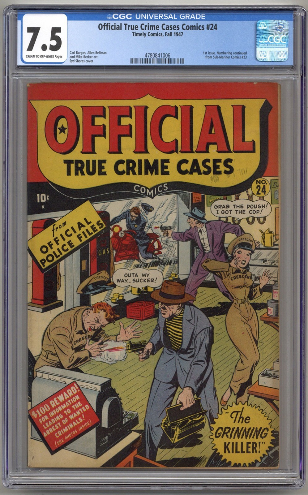 OFFICIAL TRUE CRIME CASES #24 CGC 7.5 CRM/OW PGS TIMELY COMICS 1947 OFFICIAL TRUE CRIME CASES #24 CGC 7.5 CRM/OW PGS TIMELY COMICS 1947