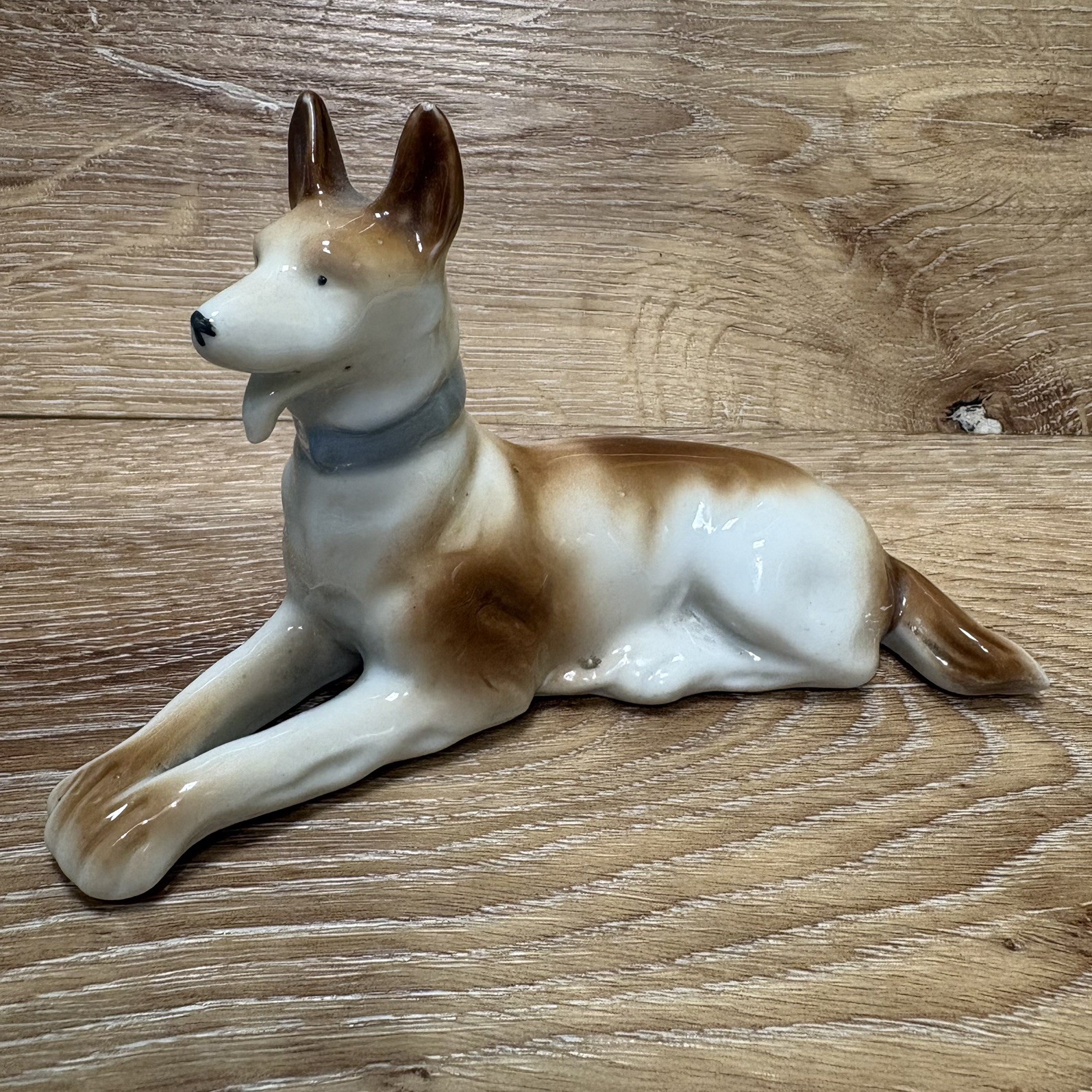Vintage Brown and White German Shepherd Porcelain Figurine-Made In Japan