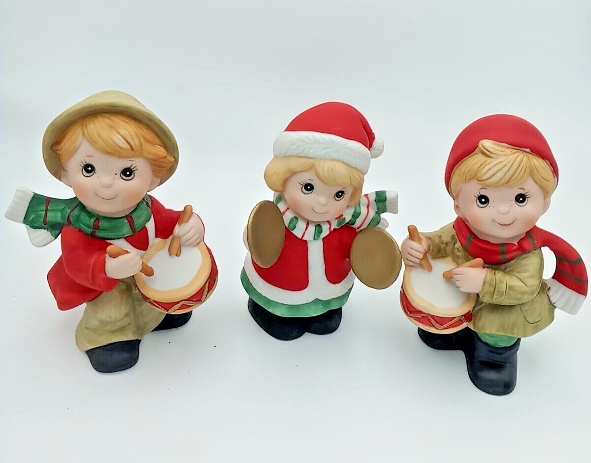 Vintage HOMCO 5106 Christmas Drummer Boys & Girls Band Trio Porcelain Figures