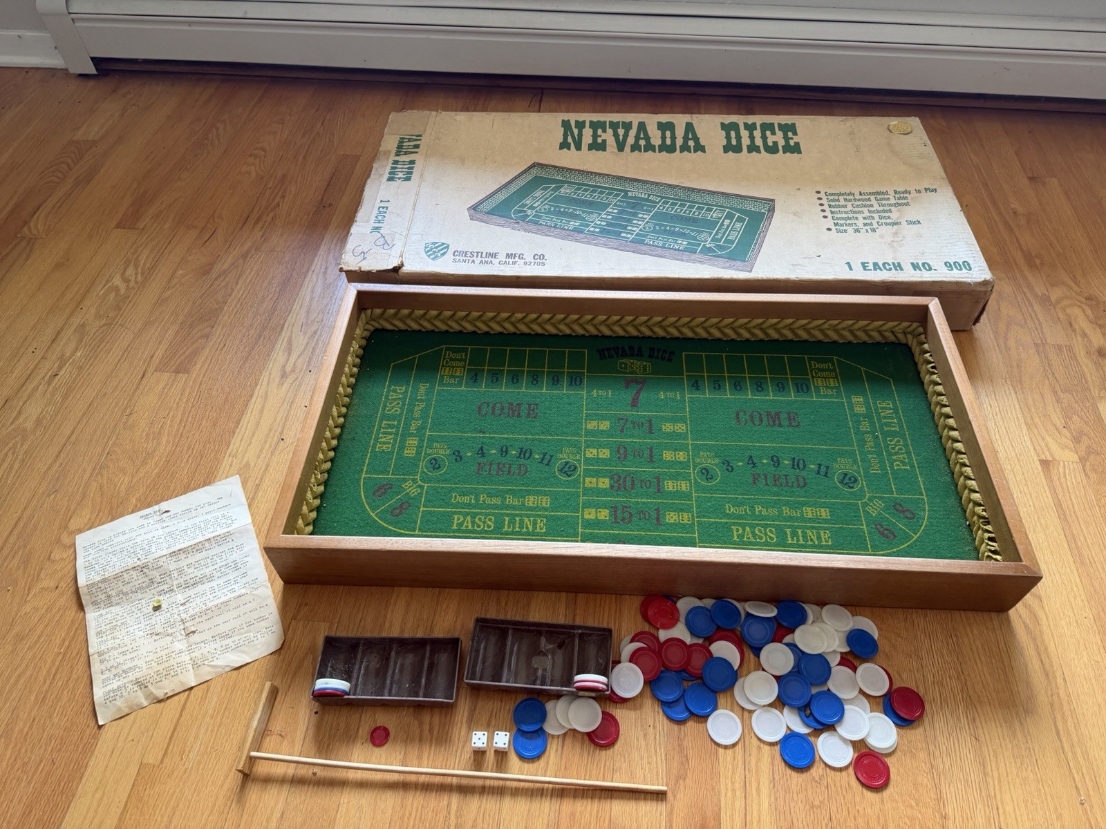 Crestline Vtg 1960s Nevada Dice Craps Table Top Game Poker Portable Box Parts