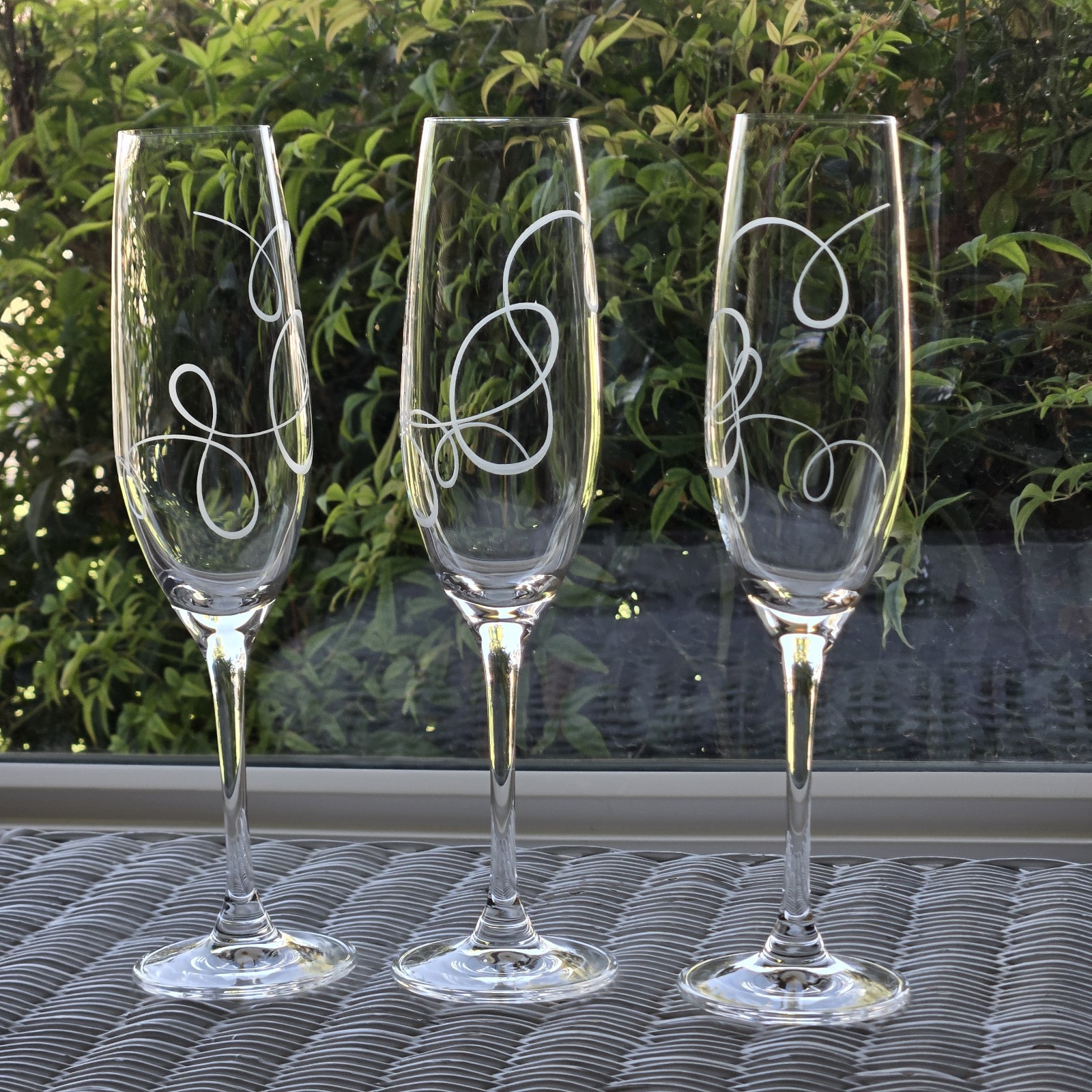 Set of 3 Mikasa Love Story Champagne Flutes Etched Crystal Wedding Toasting  