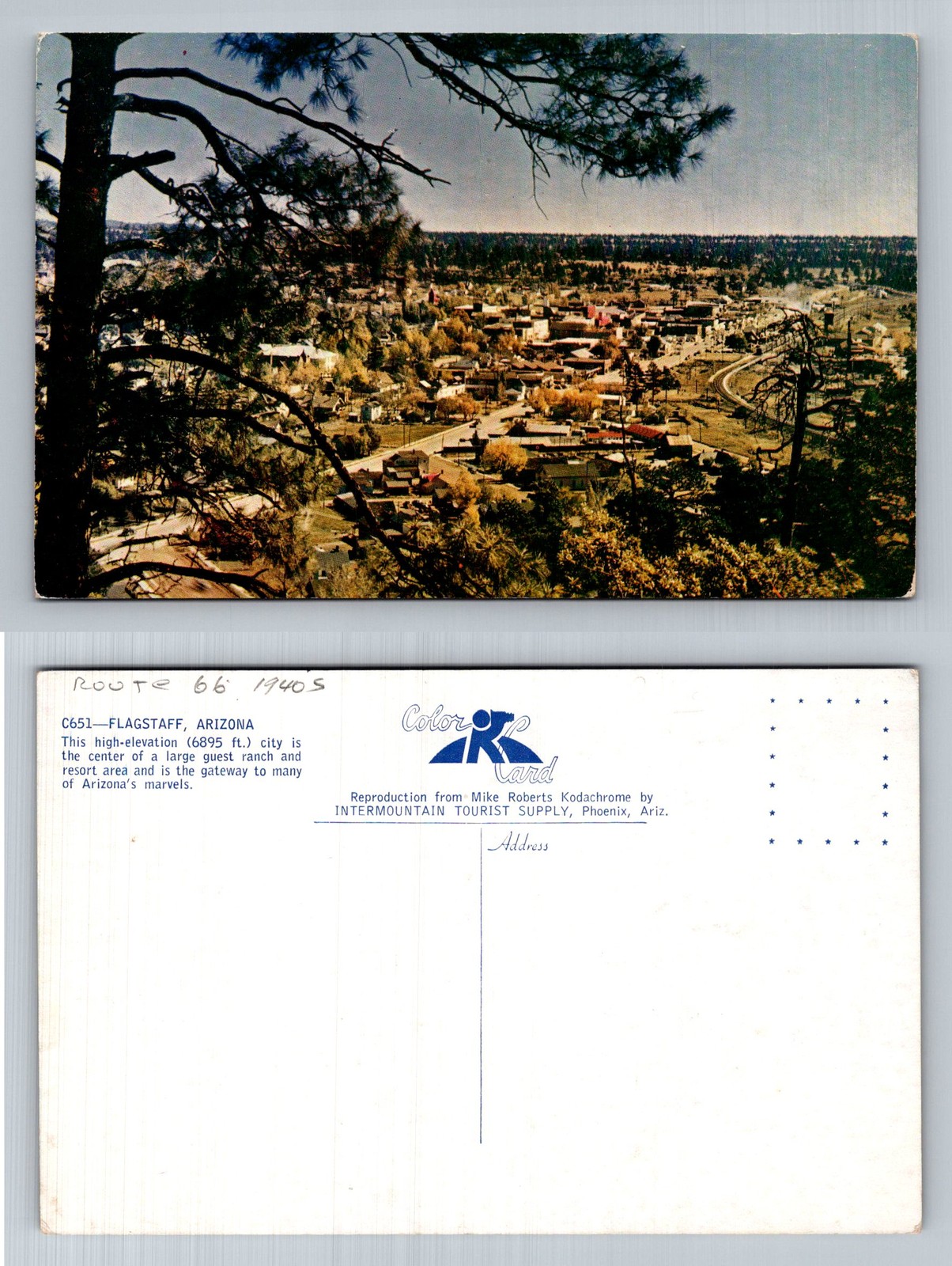 Flagstaff, AZ-Arizona, Route 66 Town Aerial View Mtn Landscape Vintage Postcard