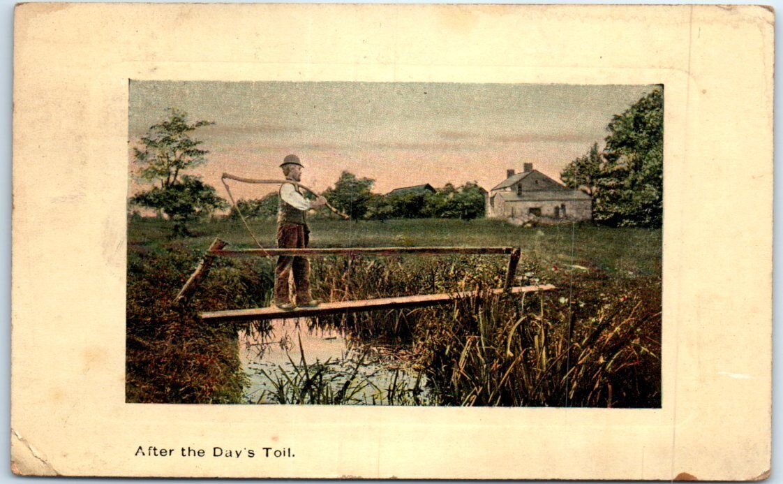 Postcard - After a Day's Toil - Rural Scene - Embossed Print