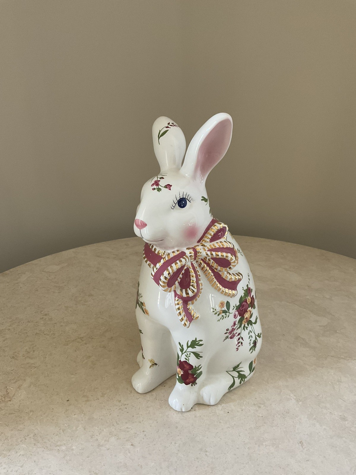 Vintage Royal Albert 12-inch Bunny - Pink Ribbon/Gold trim Porcelain Vintage Royal Albert 12-inch Bunny - Pink Ribbon/Gold trim Porcelain