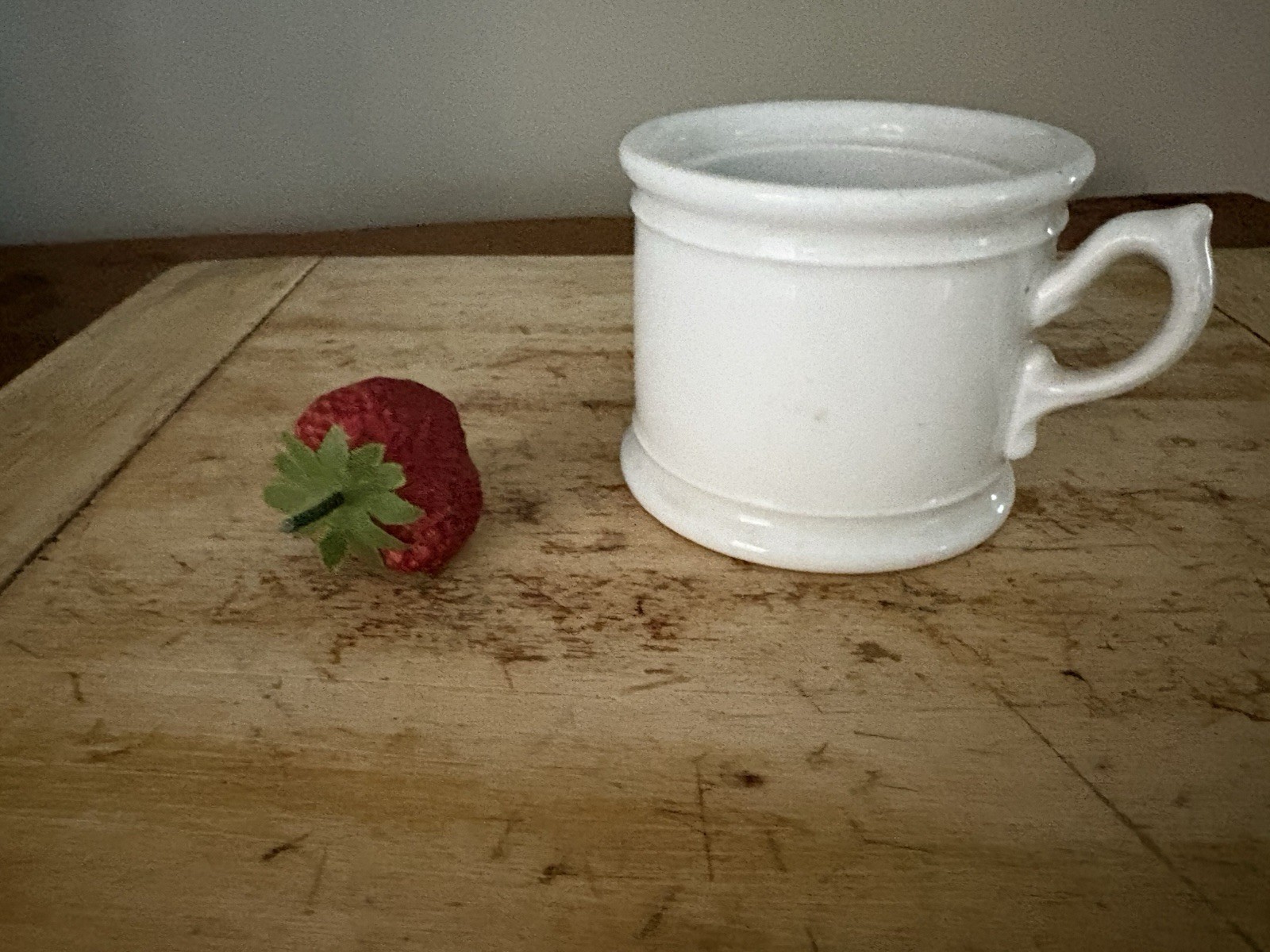 Antique Small Squatty White Ironstone Shaving Mug - 2.5