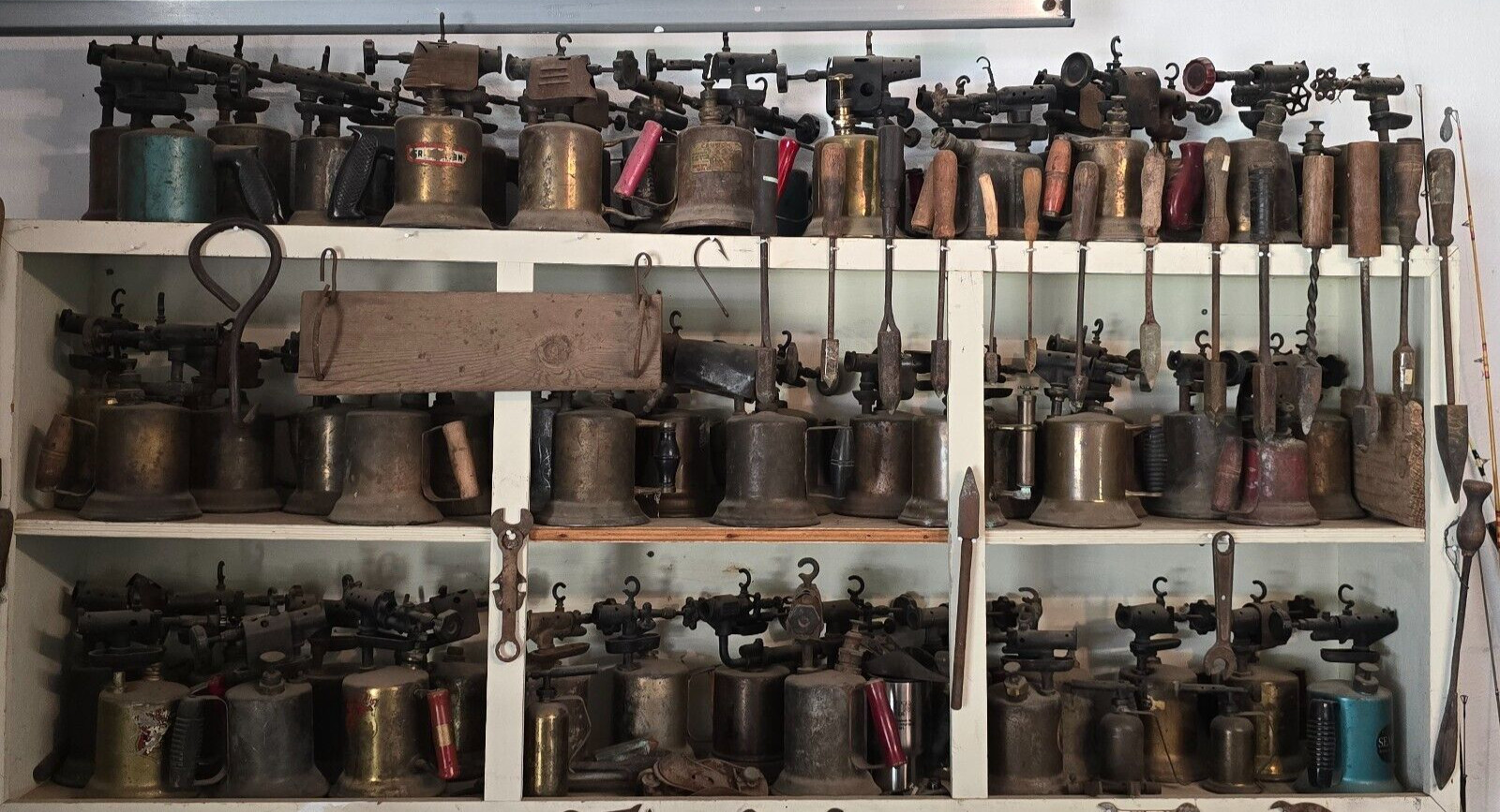 Lot of 60 Antique Brass Blow Torches Vintage Plumber Torch Tool Mini Wood Handle