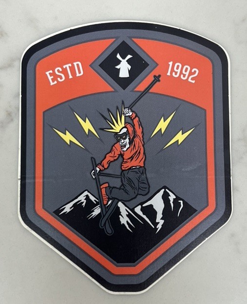 Dutch Bros Coffee Sticker Ski Mountain Mohawk ESTD 1992 Red Grey Skiing 
