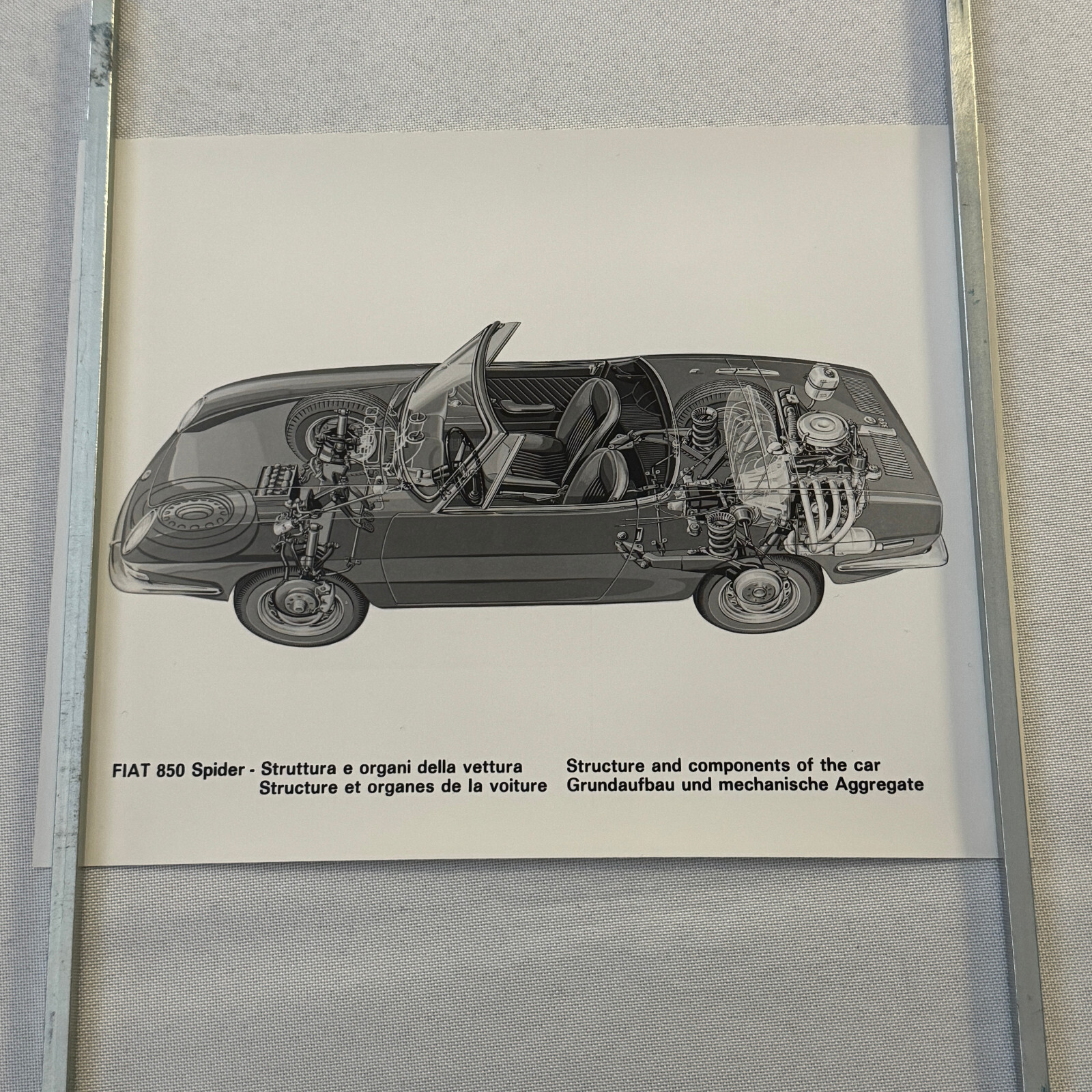 FIat 850 Spider Car Cutaway Illustration Factory Press Photo Photograph Vintage