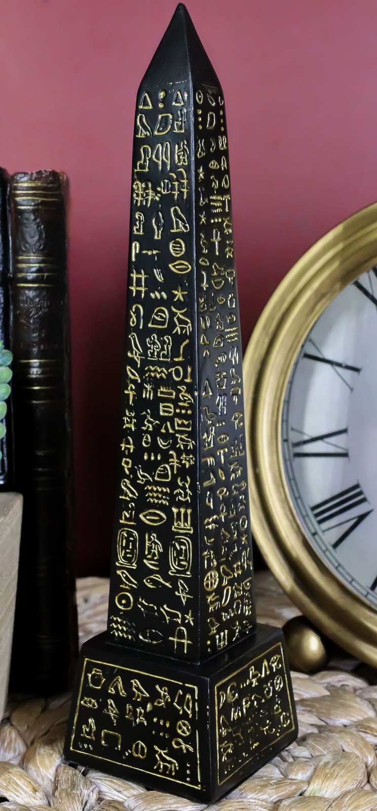 Ebros Egyptian Temple of Ra Gold Black Luxor Obelisk With Hieroglyphs Statue 8\