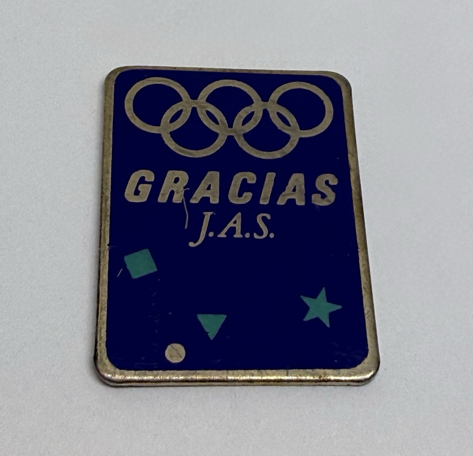 Vintage Gracias J.A.S. Juan Antonio Samaranch Olympic Rings Lapel Pin (53B)