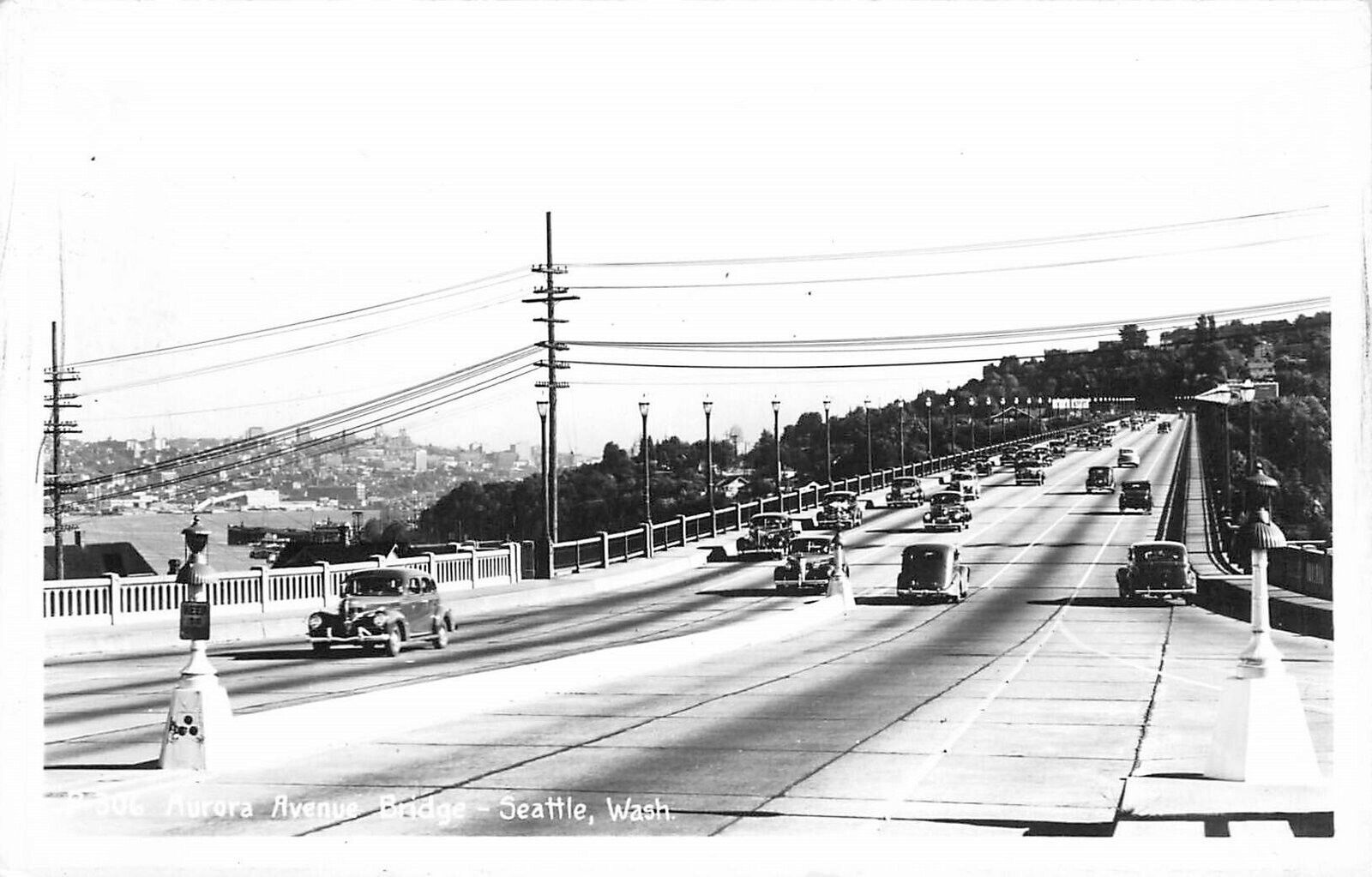 Postcard RPPC 1940s Washington Seattle Aurora Avenue Bridge automobiles WA24-384