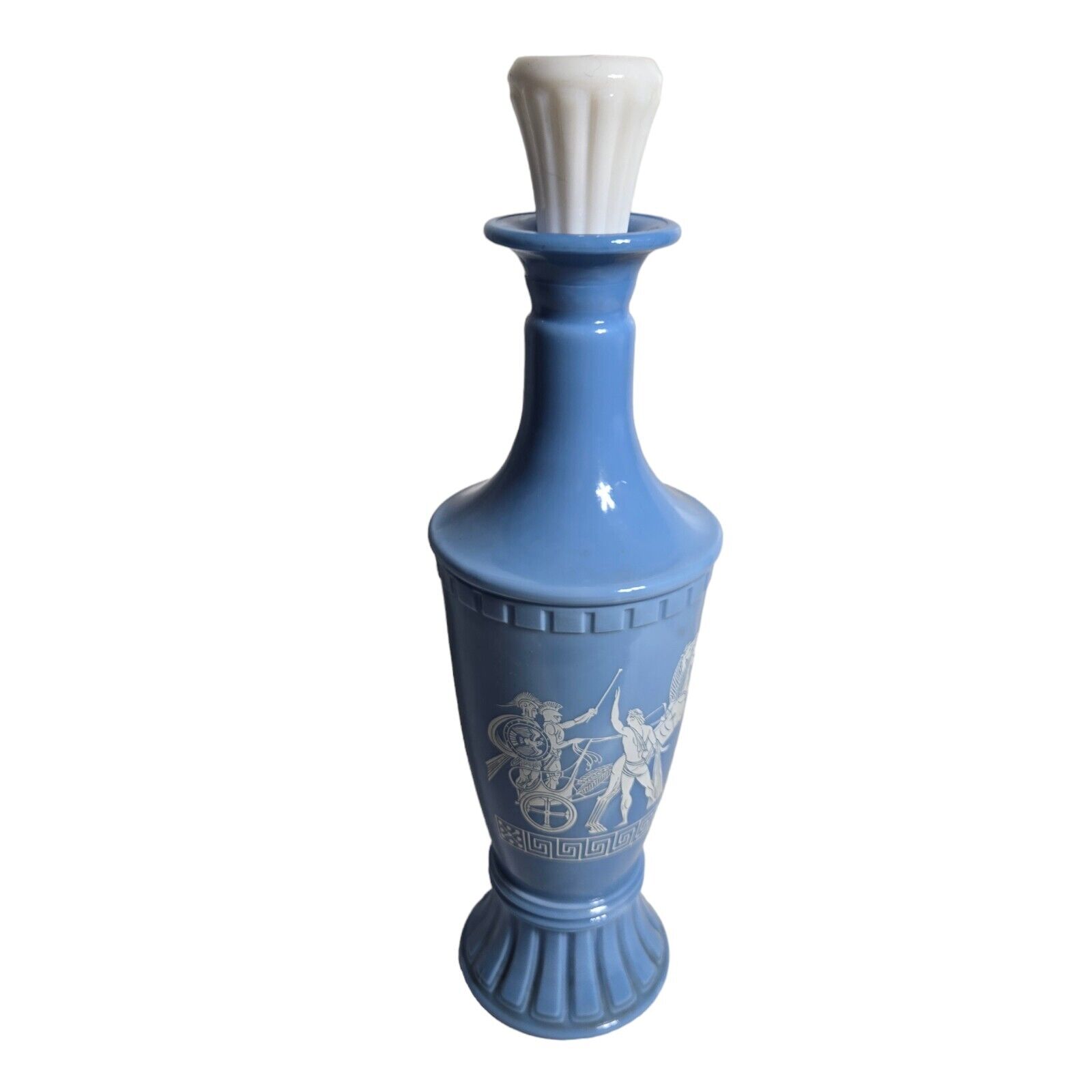 Vintage 1960s Jim Beam Blue Milk Glass Greek Chariots Liquor Decanter
