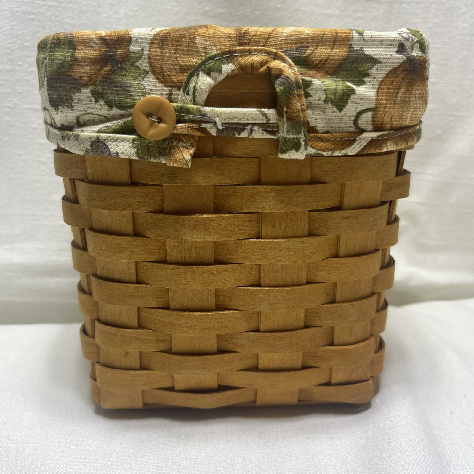 1999 Longaberger Tissue Basket With Retired Pumpkin Patch Button Liner Clean
