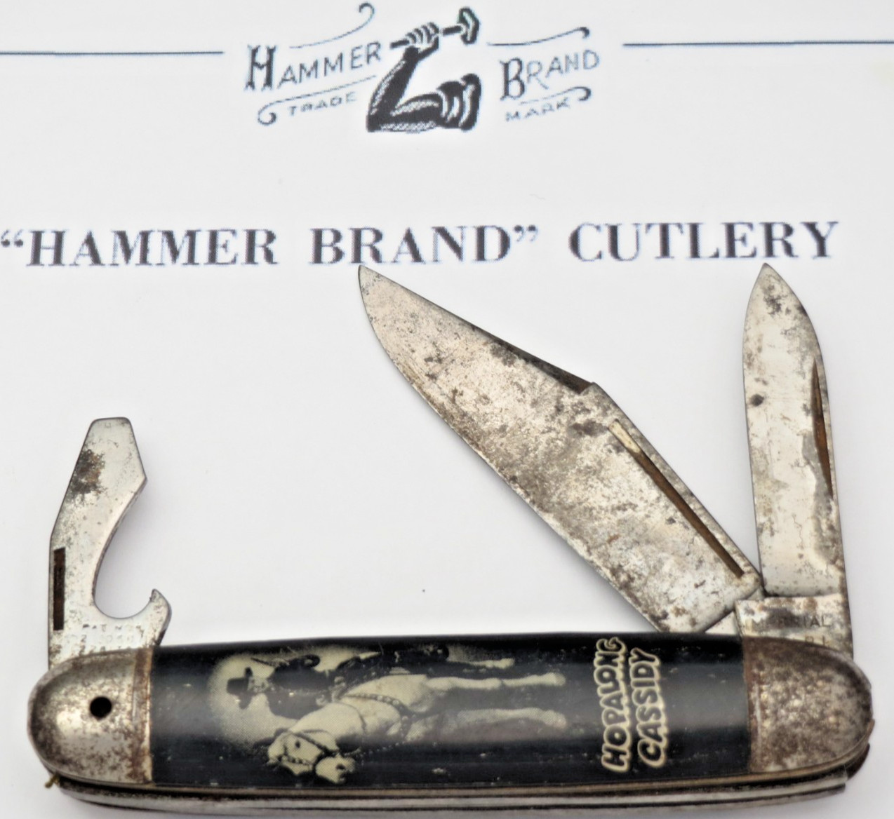 Antique HAMMER BRAND by Imperial Knife Co Scout Pocket Knife - HOPALONG CASSIDY
