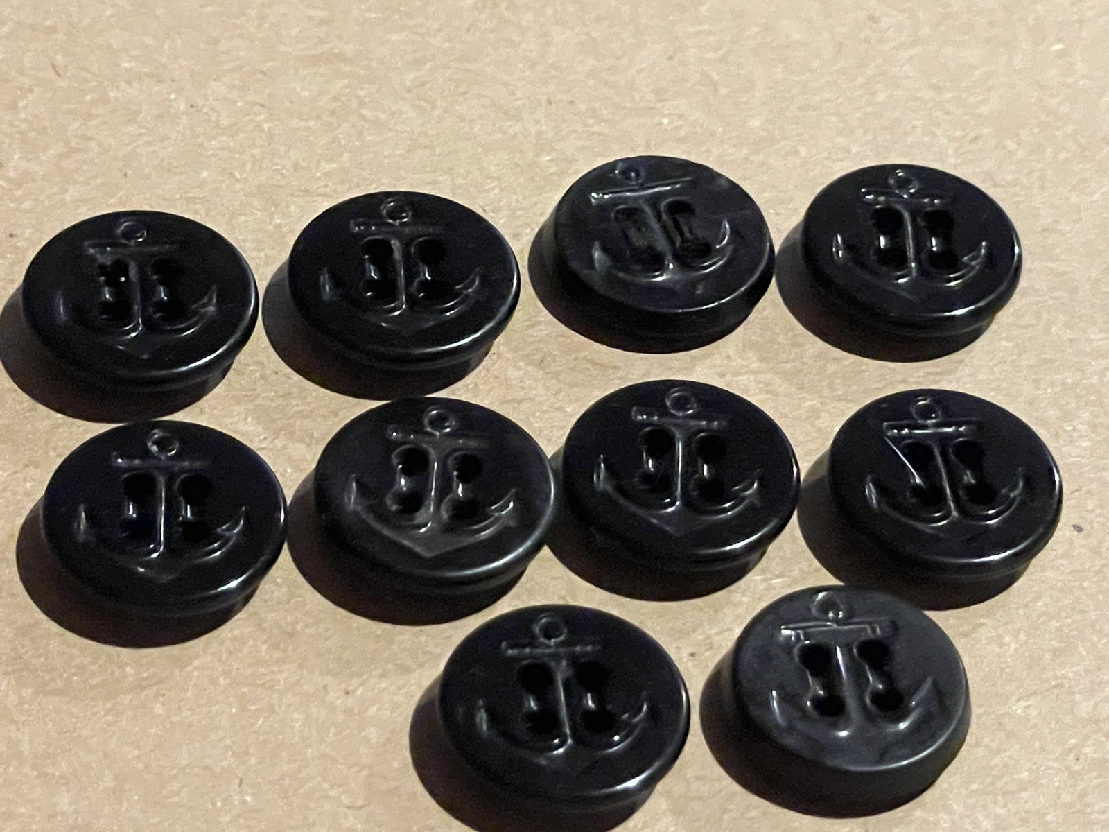 10 Vintage Debossed Naval Anchor US Navy Military Uniform 15mm Black Buttons Lot