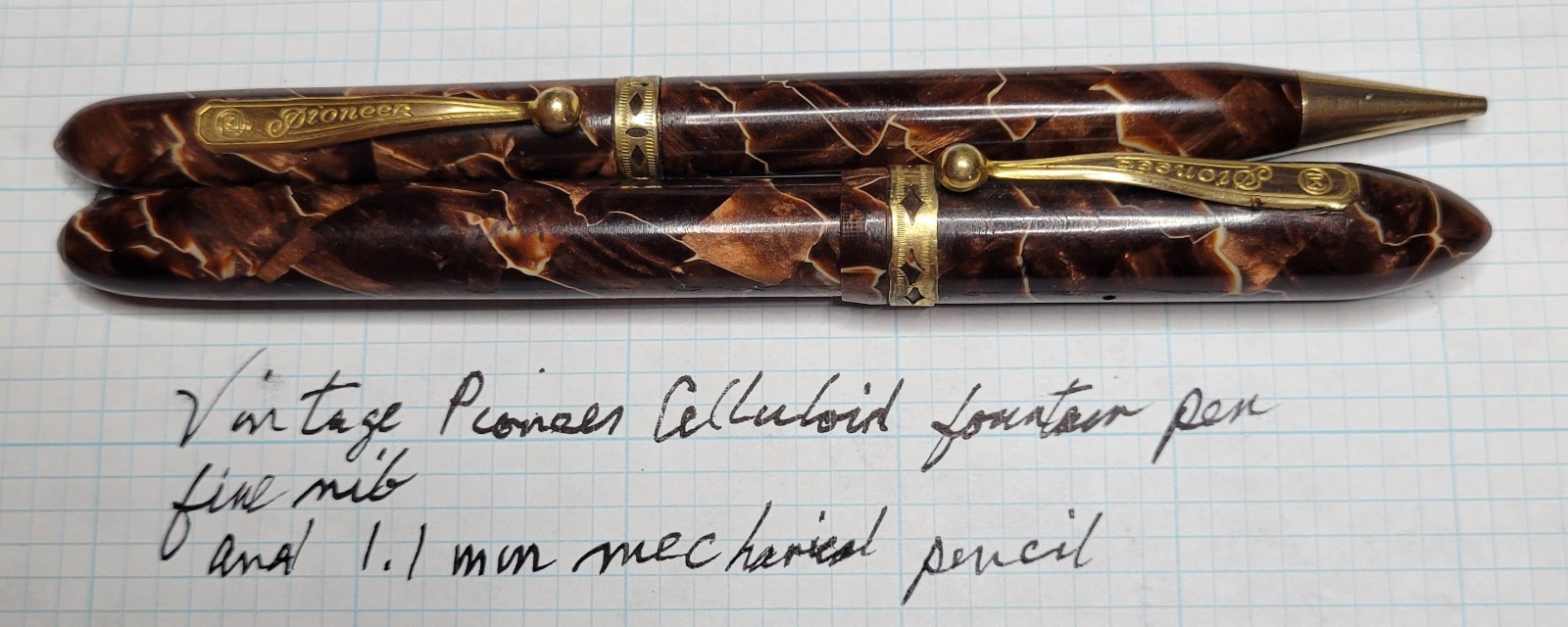 Vintage David Kahn Pioneer Fountain Pen/Pencil Set - fine nib - 14k plated nib