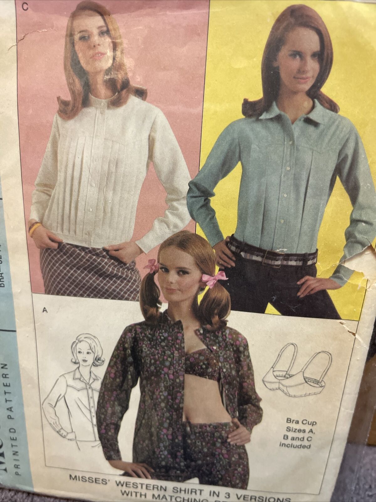 Vintage 1960's McCall's 8334 WESTERN SHIRT & MATCHING BRA Sewing Pattern Women