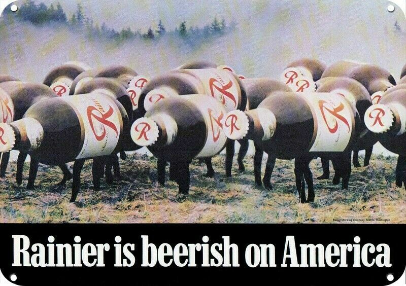 1976 RAINIER BEER - RAINIER is BEERISH ON AMERICA DECORATIVE REPLICA METAL SIGN 1976 RAINIER BEER - RAINIER is BEERISH ON AMERICA DECORATIVE REPLICA METAL SIGN