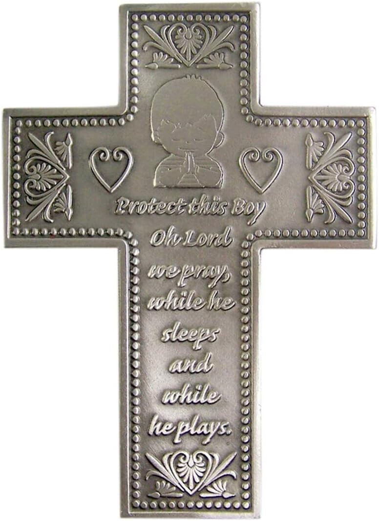 'Protect This Boy,' First Communion Wall Hanging Pewter Cross, Religious Gift
