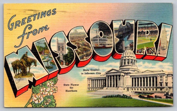 c1944 Greetings From Missouri State Capitol Large Letter Linen Tichnor Postcard c1944 Greetings From Missouri State Capitol Large Letter Linen Tichnor Postcard