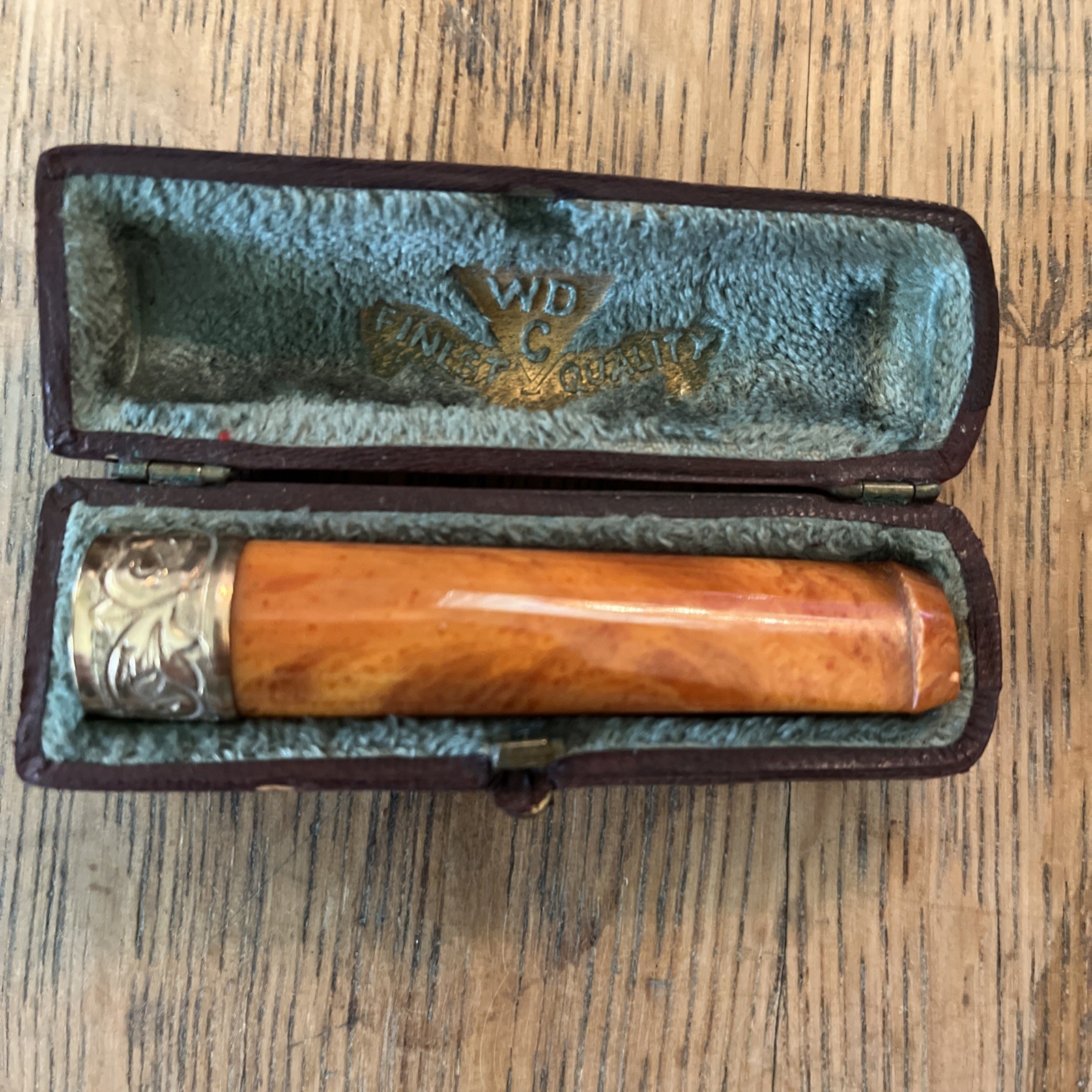 VINTAGE WDC CIGARETTE CHEROOT CIGAR HOLDER W LEATHER CASE 3”