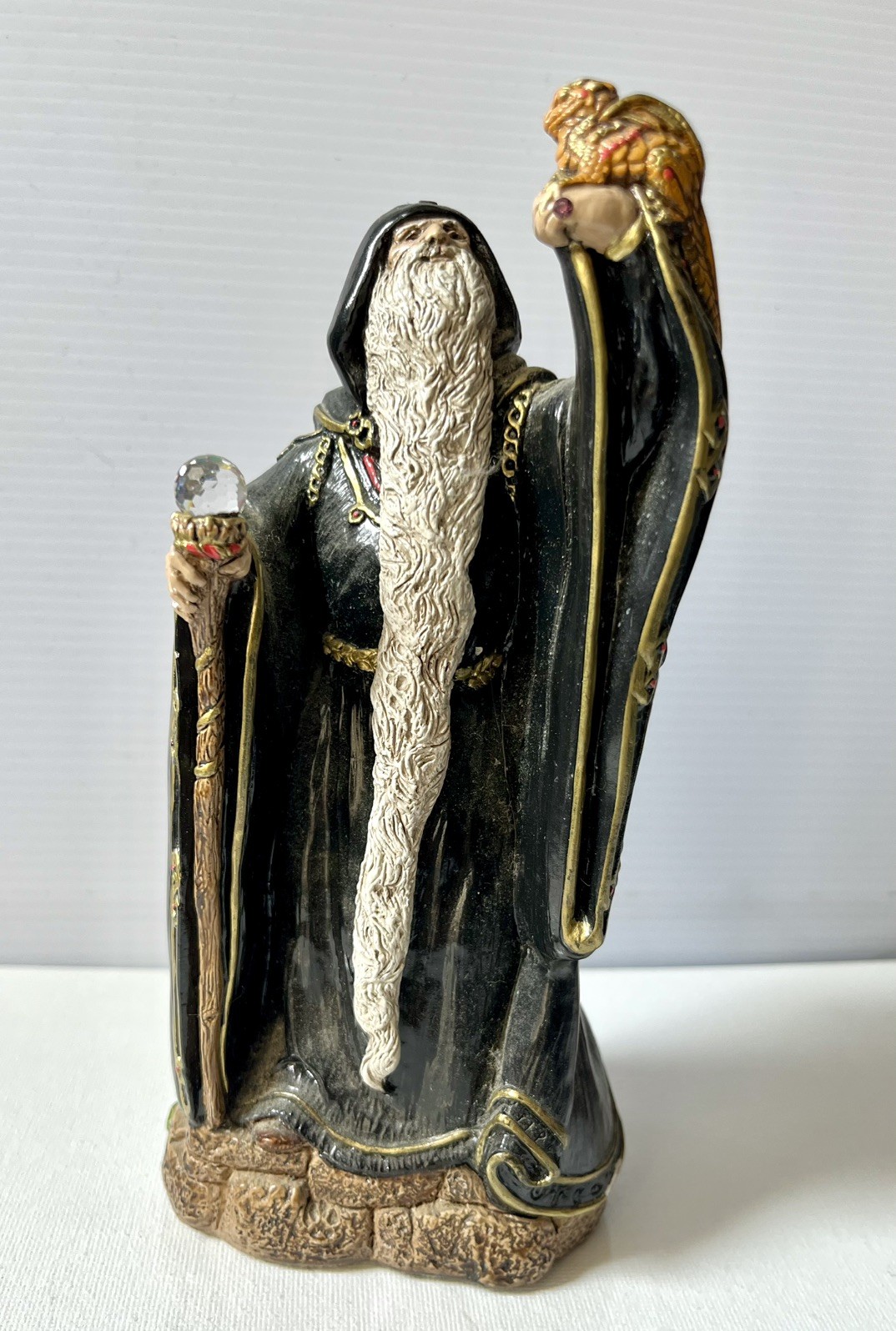 ✨Vintage Windstone Editions Wizard Black Baby Dragon And Crystal Staff Pena