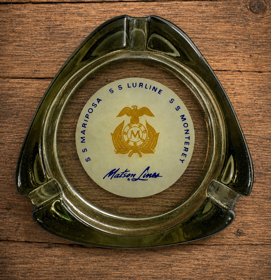 Vintage Matson Lines Glass Ashtray SS Lurline Mariposa Monterey Ocean Liner