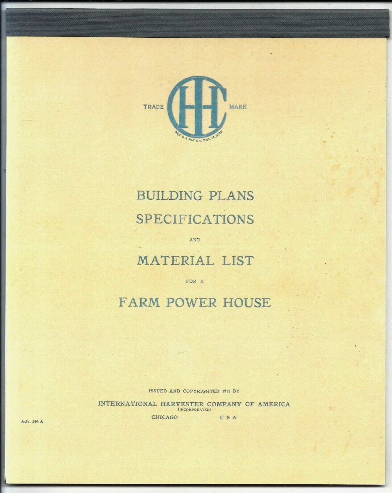1911 IH Farm Power House Building Plans Specifications & Material List Reprint