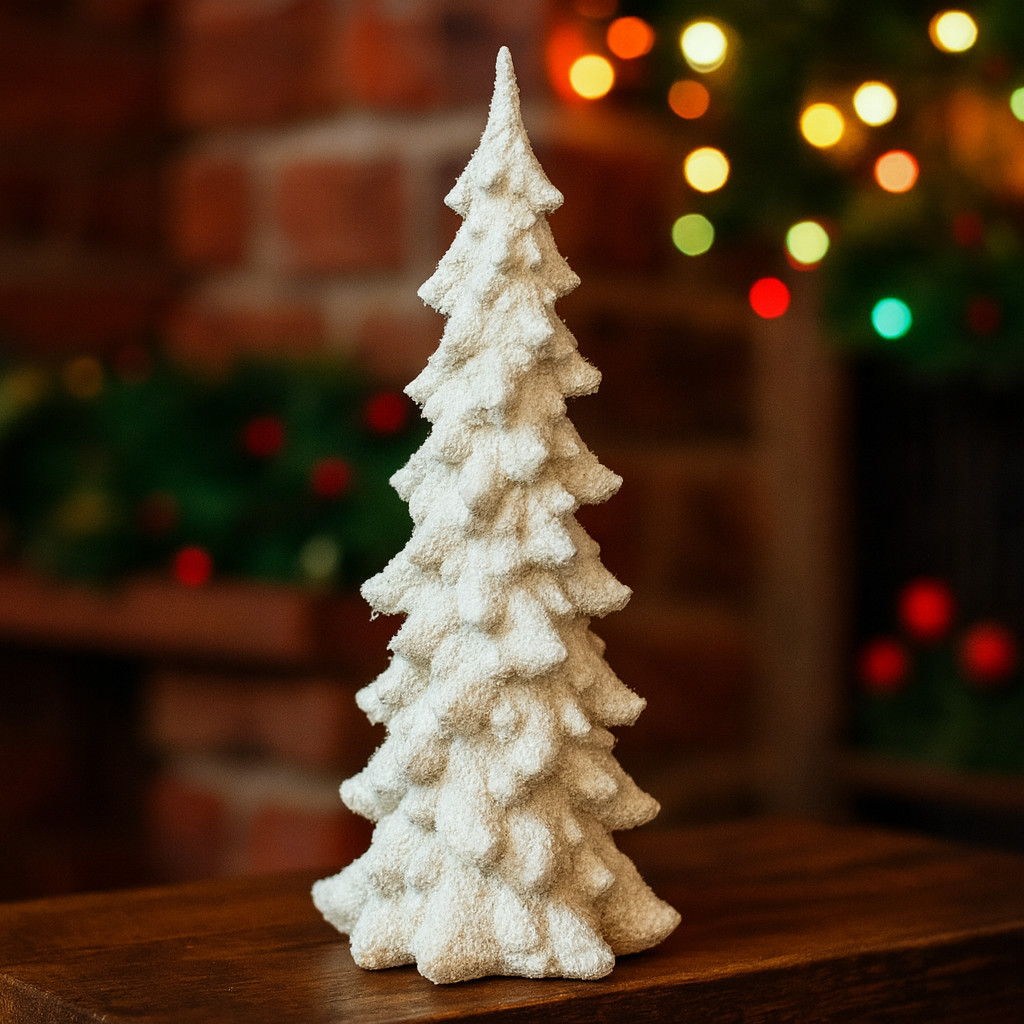 Vintage Handmade White Ceramic Christmas Tree Tabletop Holiday Decoration Gift