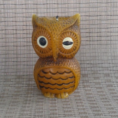 VINTAGE HAND PAINTED WINKING OWL - ANIMAL DELIGHT - CANDLE - DECOR 5 inches