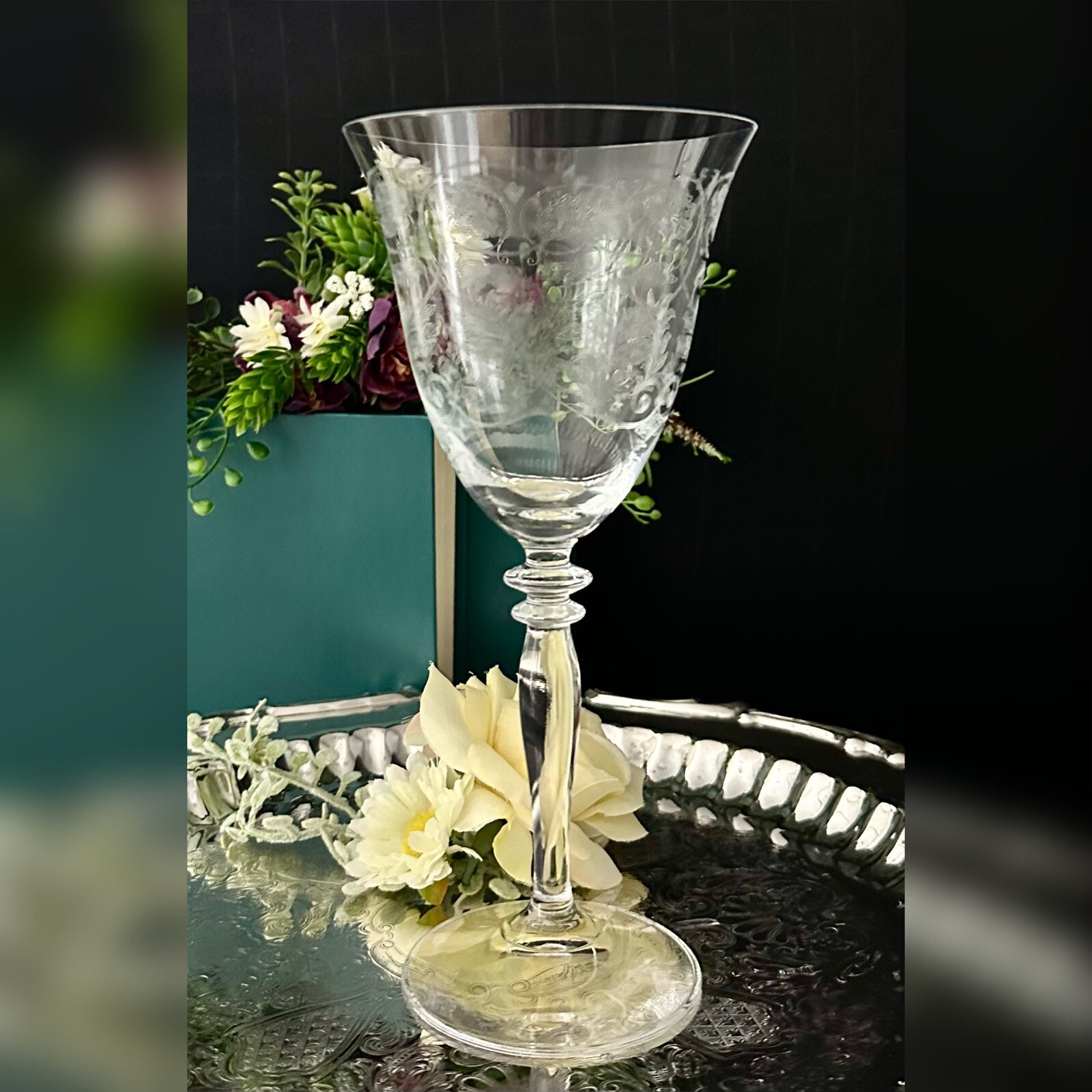 Horta by Anthropology Wine Glass Etched Vintage Horta Floral Wine Glass - 1